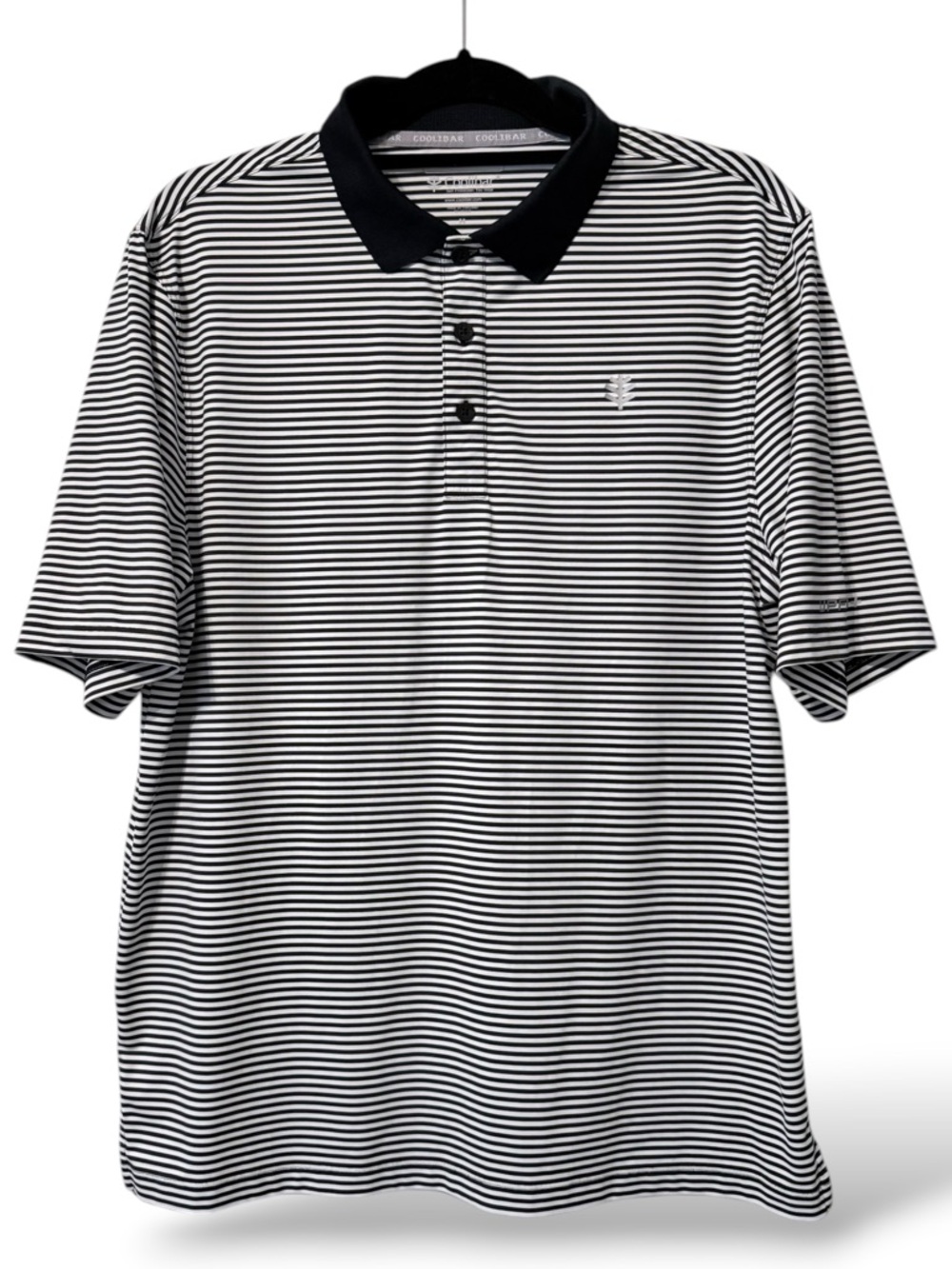 Coolibar Mens Polo Shirt M UPF 50+ Black White Striped Golf Performance